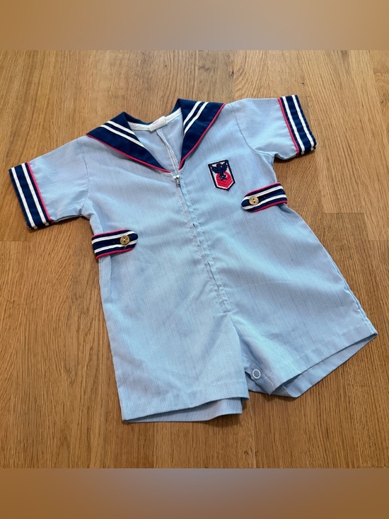 Vintage Other - Vintage Baby 12 MONTHS Blue Nautical Shorts Romper